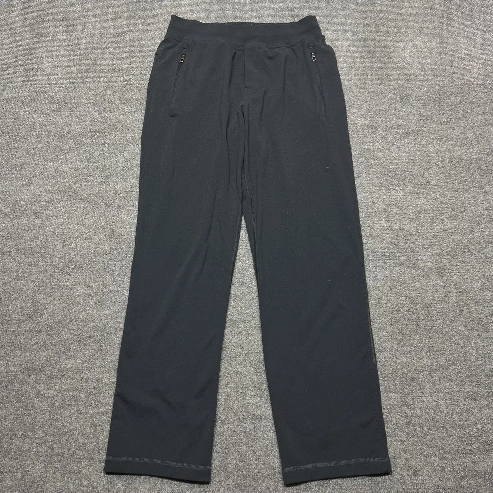 Lululemon Track Pants Mens M Black Jersey Nylon Elastic Waist Zip Pockets Gym